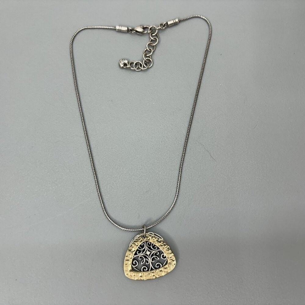 Brighton Highland Park Silver Gold Tone Hammered Medallion 18" Pendant Necklace - Picture 5 of 8